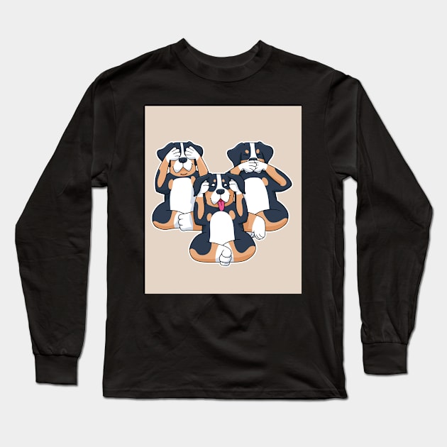 Three Cute Puppies Dogs Doglover Long Sleeve T-Shirt by OfCA Design